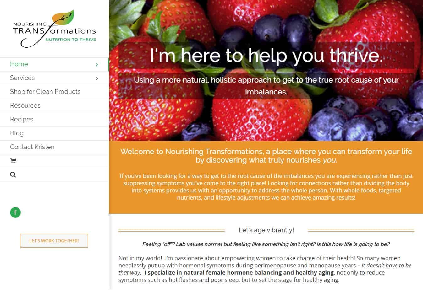 Nourishing Transformations site designed by CoBa Web Design